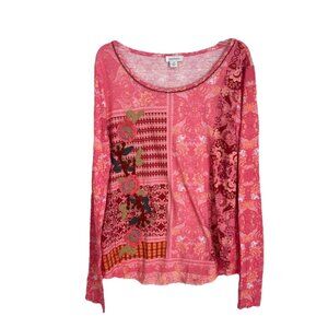 Sundance Pink Morning Glow Embroidered Beaded Sequin Long Sleeve Top